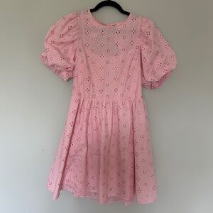 Pink Eyelet Puff Sleeve Dress